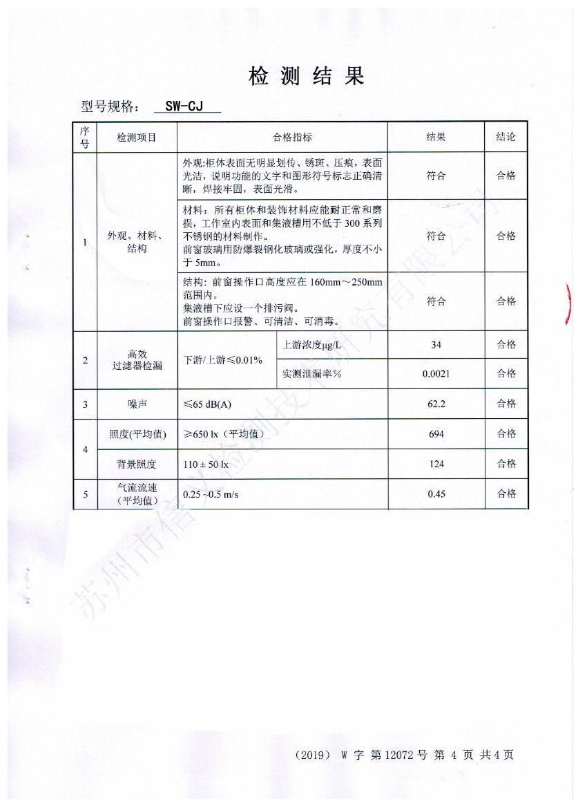 洁净工作台第三方检测报告